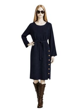 Boden Navy Long Sleeve Belted Sweater Dress Wool/Cashmere Size 16/18